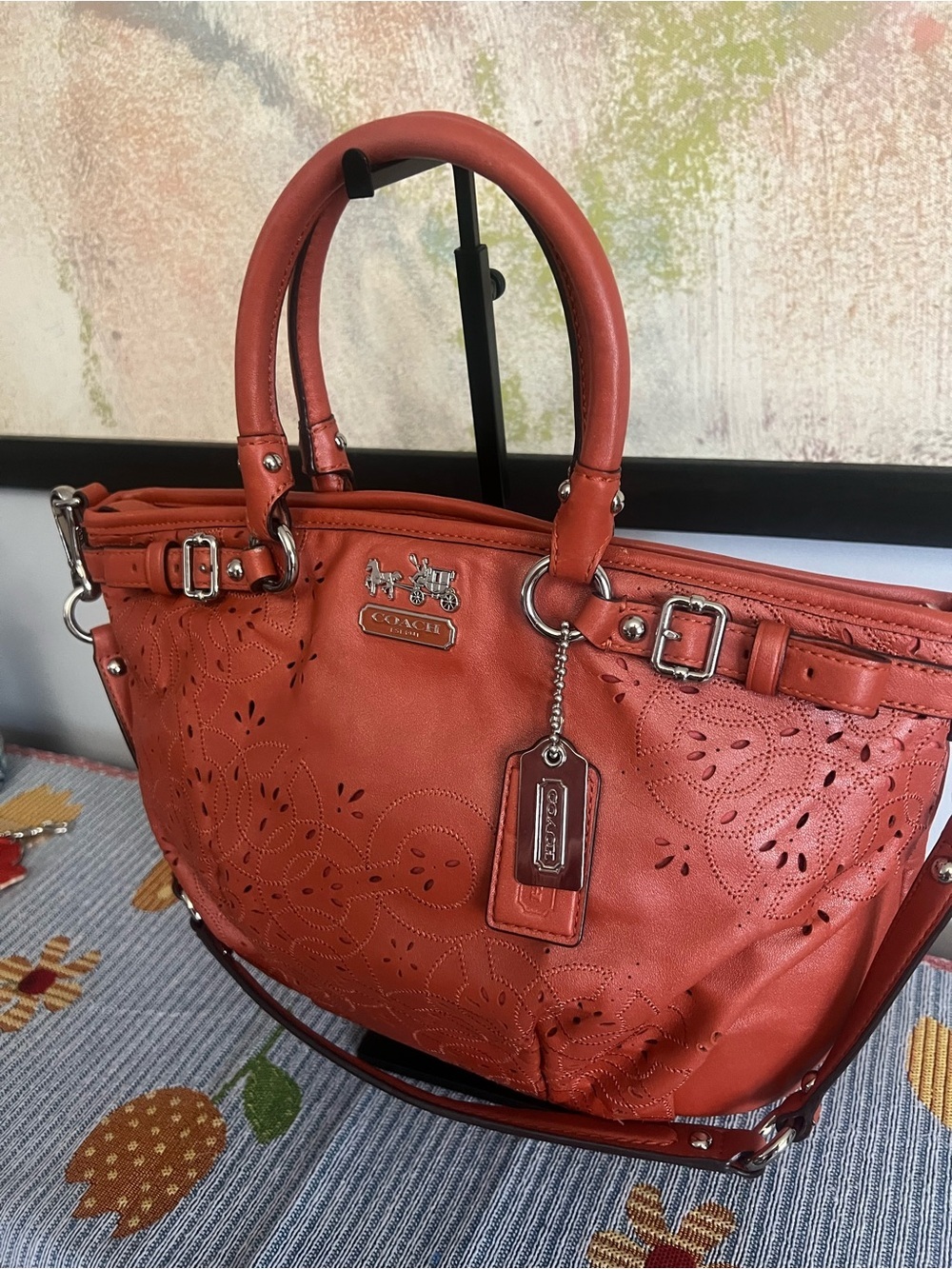 Coach Madison Tossed Lace Lindsey Orange Leather Satchel HTF - Picture 3 of 14